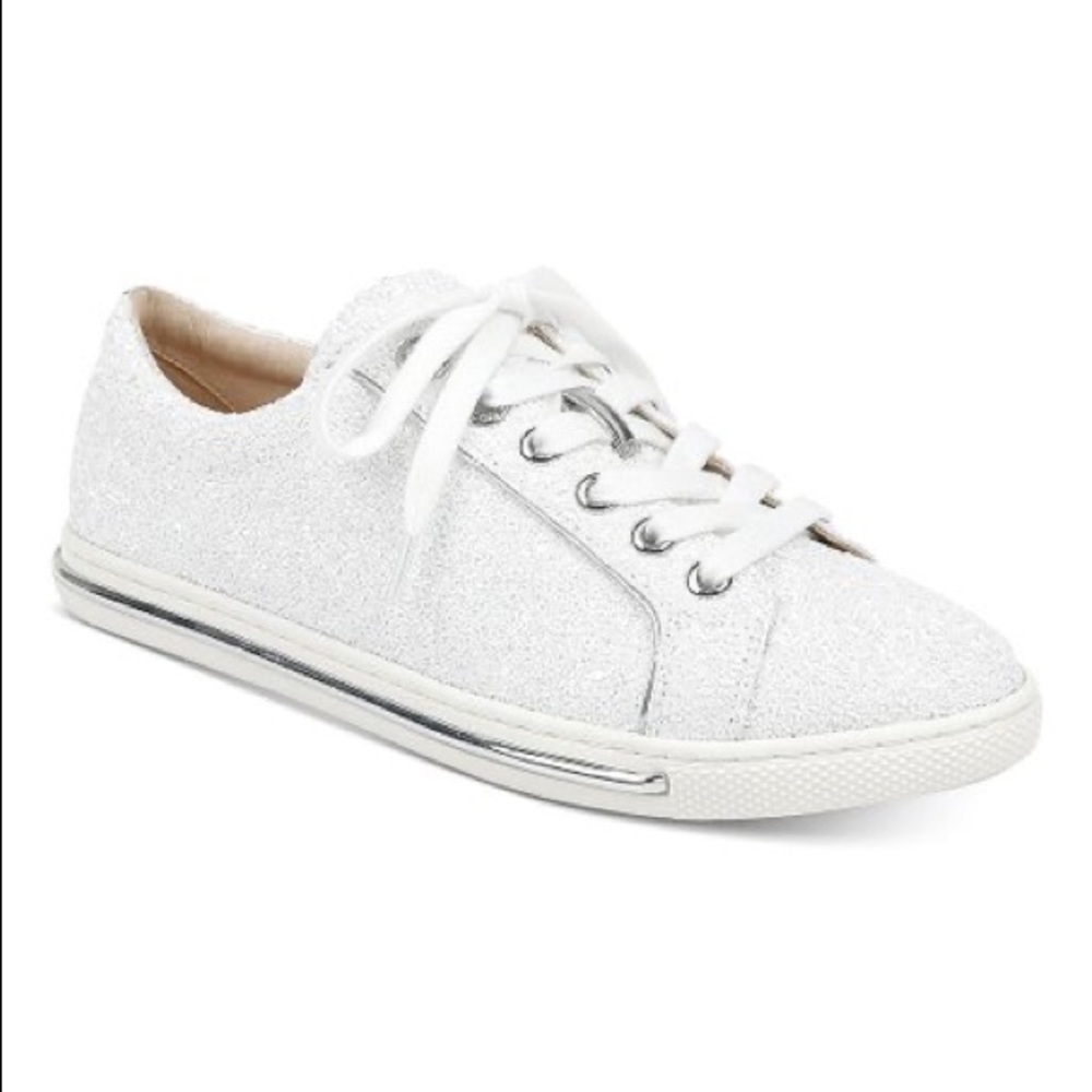 Badgley Mischka White and Silver Glitter Jubilee Sneaker